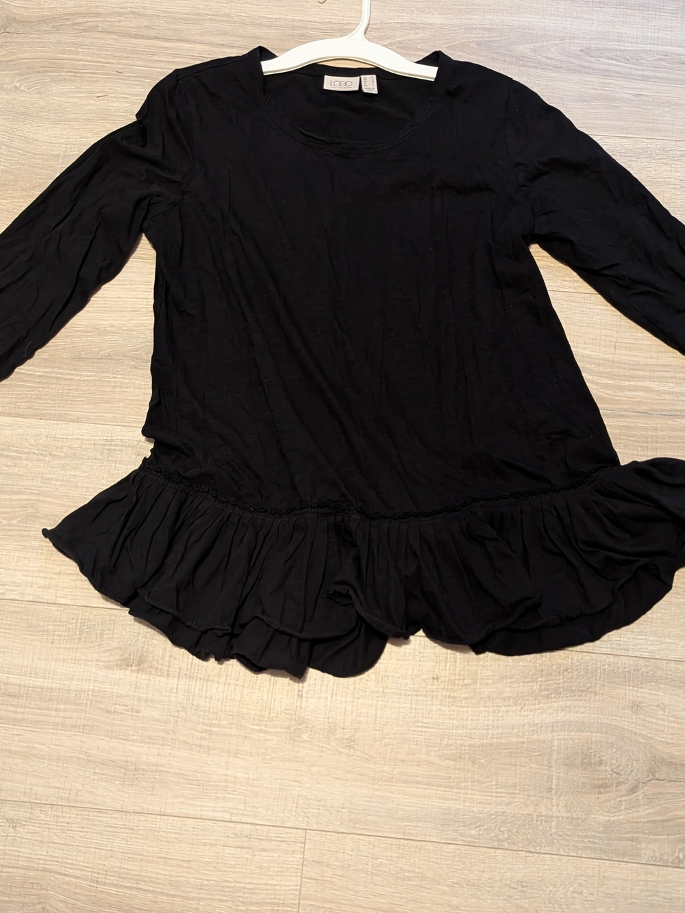 LOGO by Lori Goldstein Black Ruffle-Hem Tunic Top